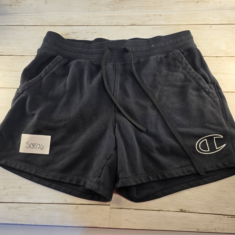 Champion Womens Black Jersey Athletic Shorts Small Drawstring Pockets S0576